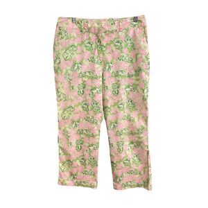 Vtg Lilly Pulitzer Capri Pant Pink Green Tiger Cloud Cherry Blossom High Rise 10